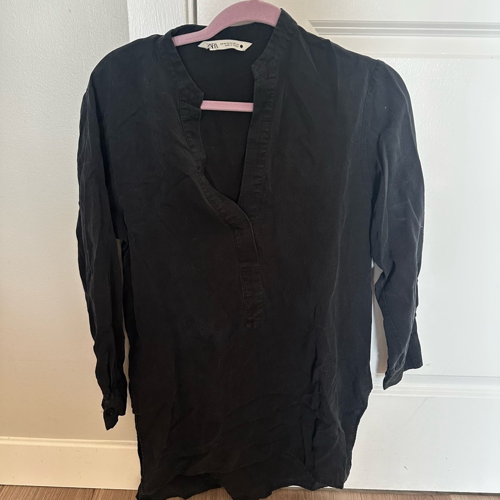Zara Black Long Sleeve Tunic Top